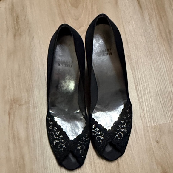 Stuart Weitzman Black Lace Peep-Toe Pumps - Picture 3 of 11